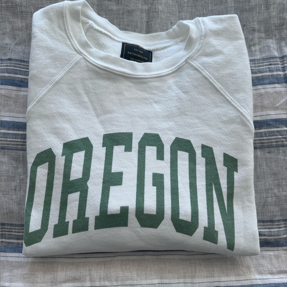 Free People Retro Brand Oregon sweatshirt LARGE Cream & Green  Sweatshirt